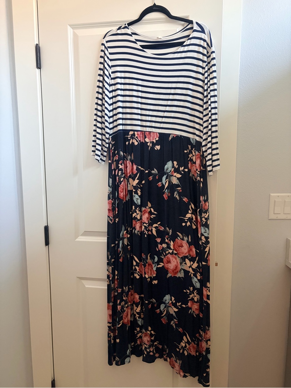 Striped Top with Floral Skirt Women's Dress - Navy & White